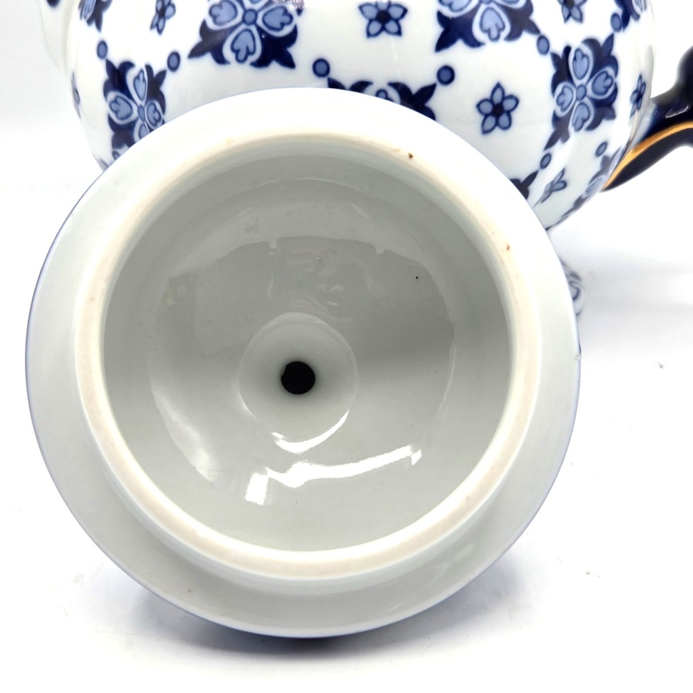 Bombay Summerhill Teapot Large Heavy Cobalt Blue & White Porcelain Gold Trim - Picture 8 of 10